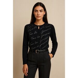 Tous Les Garcons Knit‎ Top Script Print Black Long Sleeve made in Italy Large